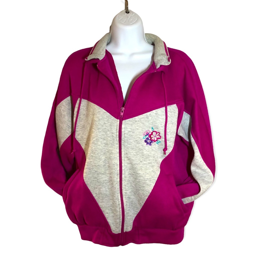 Vtg 80s BOLD SPIRIT zip sweatshirt womens Medium-embroidered Cottage core